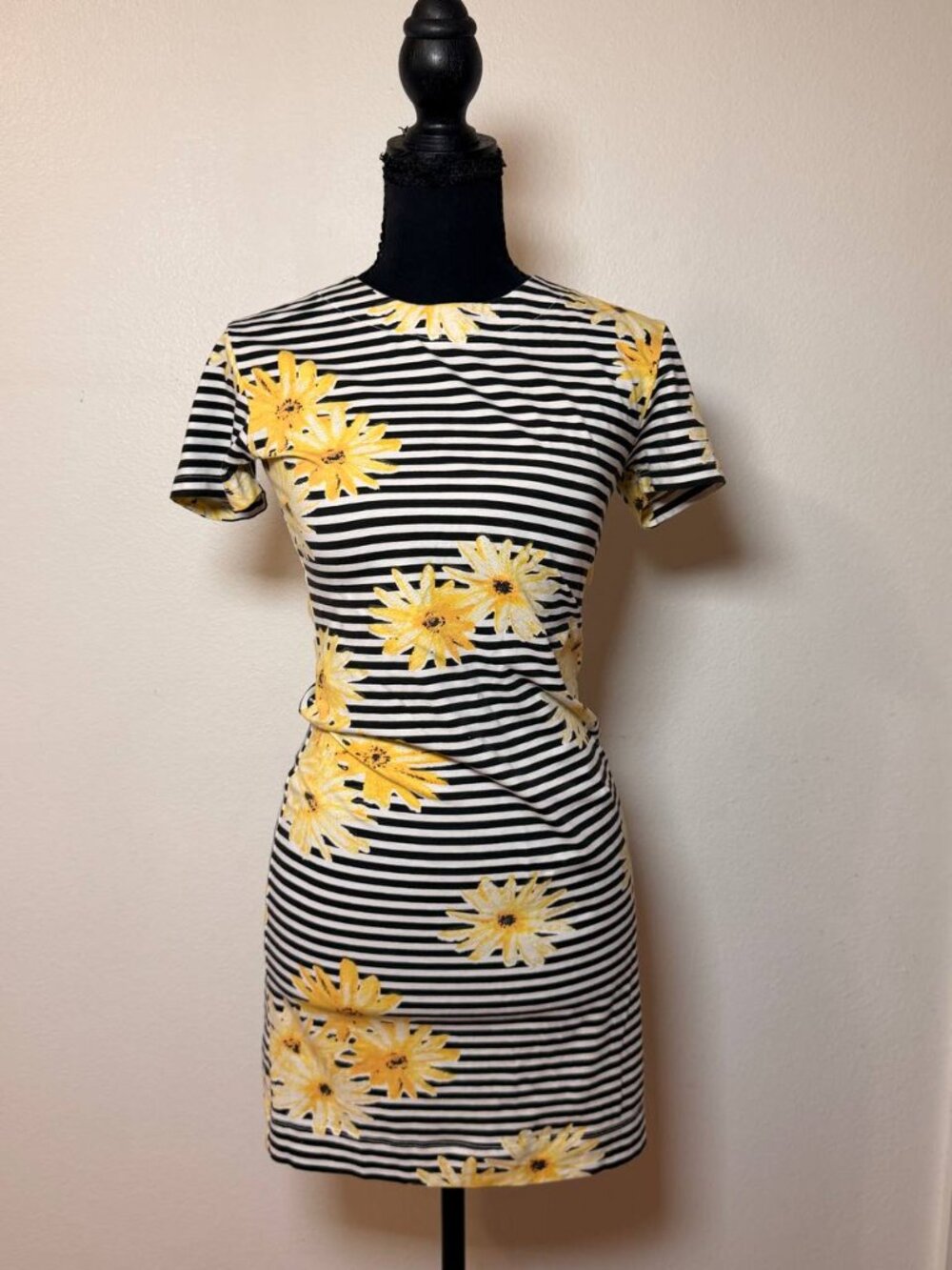 French Connection Cotton Striped Daisy Print Dress Retro Preppy Style